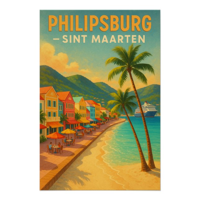 Poster « PHILIPSBURG — SINT MAARTEN » rétro Voyage 2026 (Devant)