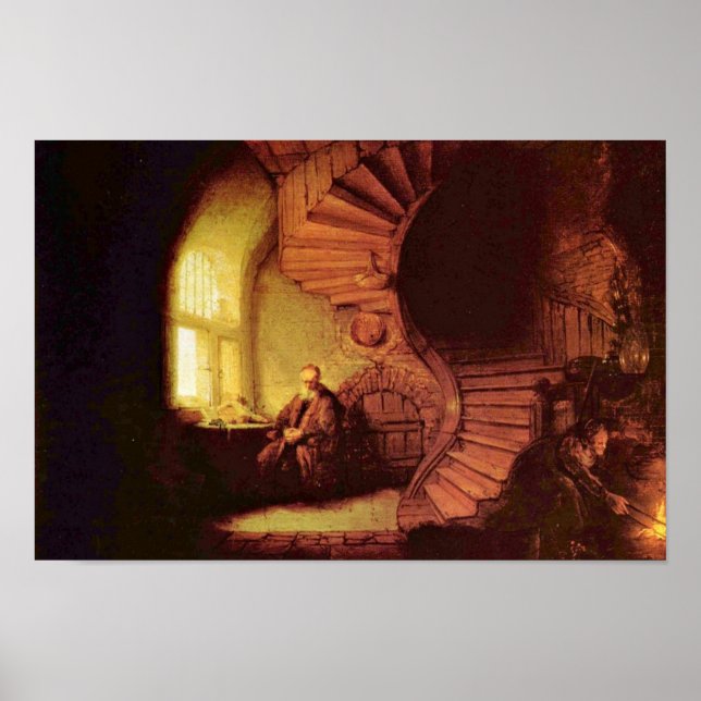Poster Philosophe En Méditation. Par Rembrandt Van Rijn (Devant)