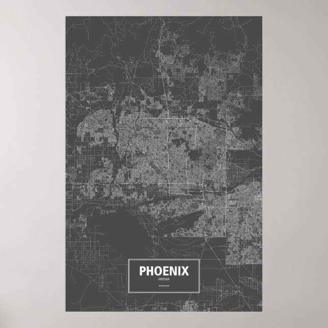 Poster Phoenix, Arizona (blanc sur noir) (Devant)