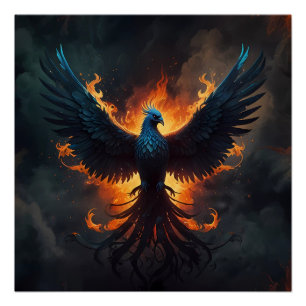 Poster Phoenix Bird Rising avec flammes