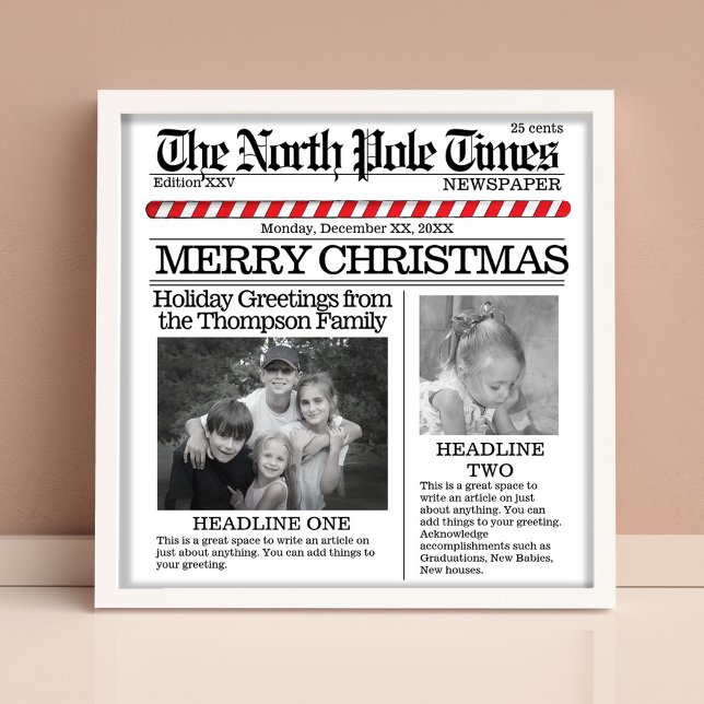 Poster Photo Collage Noël Père Noël Joyeux Noël (Christmas whimsical newspaper typography photo poster. )