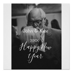 Poster Photo de couple bonne année nom année noir blanc 