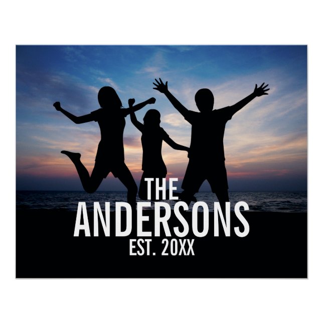 Poster Photo de famille personnalisée avec nom de famille (Devant)