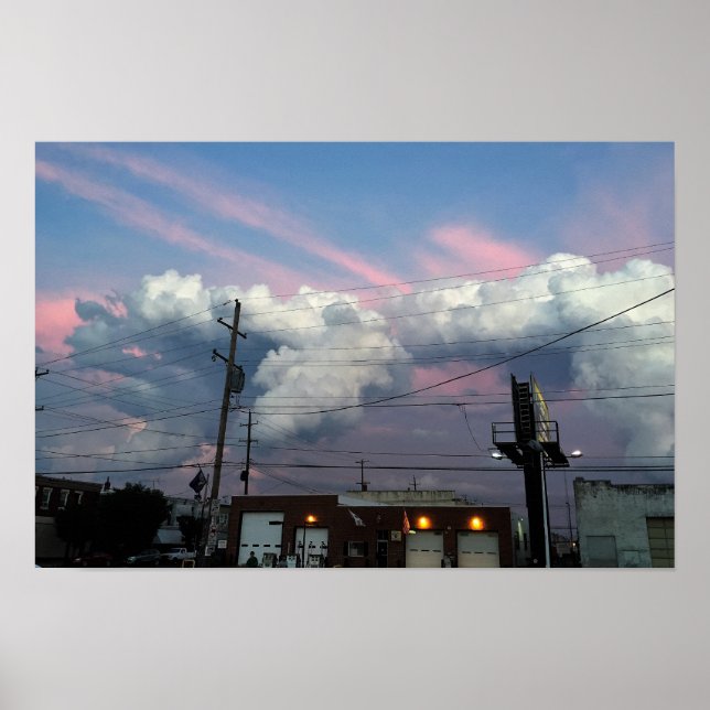 Poster Photo de formations de nuages au coucher du soleil (Devant)