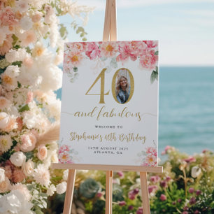 Poster Photo florale rose et or 40e anniversaire Bienvenu