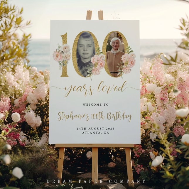 Poster Photo florale rose pâle 100e anniversaire Bienvenu (Créateur téléchargé)