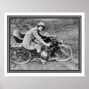 Poster Photo Girl B & W vintage sur moto 16 x 20