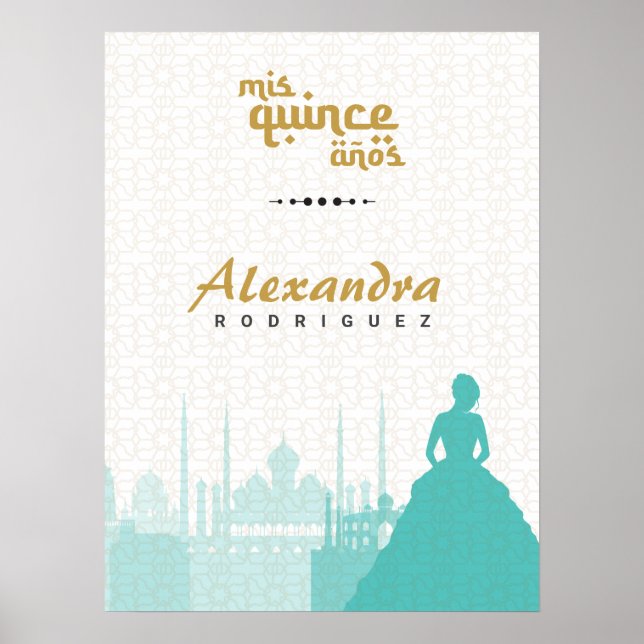 Poster photo Turquoise & Gold Arabian Quinceañera (Devant)