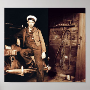 Poster Photo Vintage jeune mécanicien