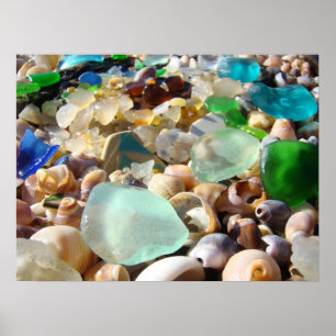 Poster Photographies d'art Blue Sea Glass Plage côtière A