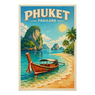 Poster Phuket, Thaïlande, dans un voyage rétro vibrant