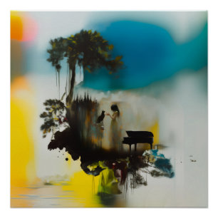 Poster Piano Abstrait Cat Tree Witchy AI Art Semi-brillan