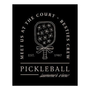 Poster Pickleball été besties filles fancy noir drôle