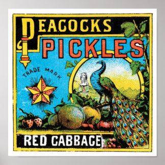 Poster Pickles de Peacock Étiquette de chou rouge