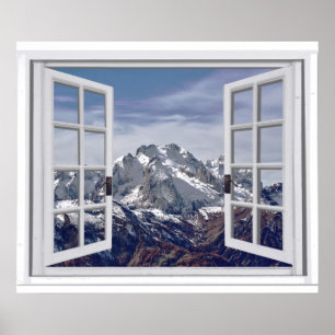 Poster Pics de montagne enneigés Faux Window Scène