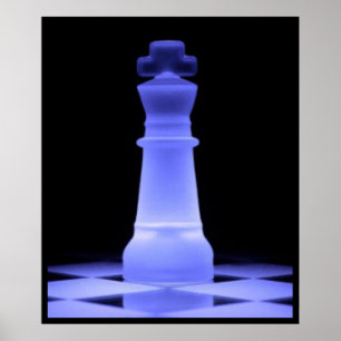 Poster Pièce d'échecs rougeoyante bleue du Roi