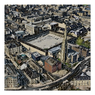 Poster Piece Hall & Square Church Spire, Halifax Art