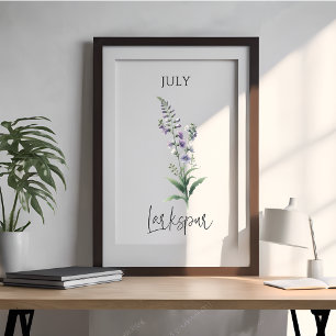 Poster Pied de l'alouette floral du mois de juillet de na