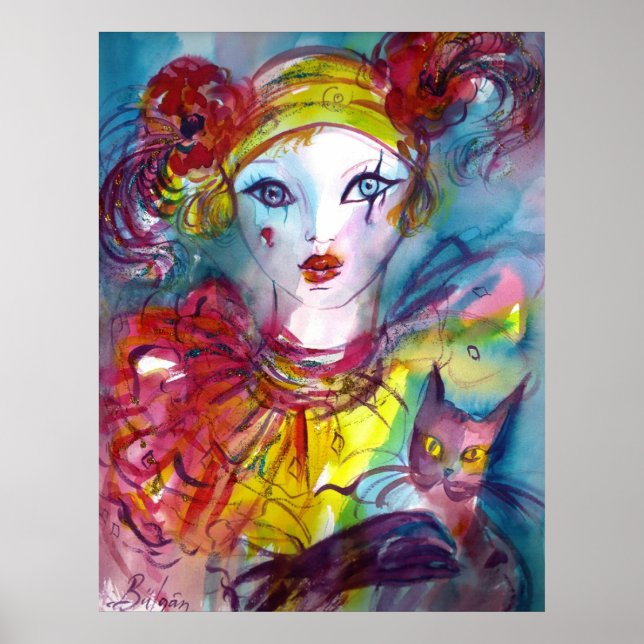 Poster PIERO AVEC CAT / Masques vénitiens (Devant)