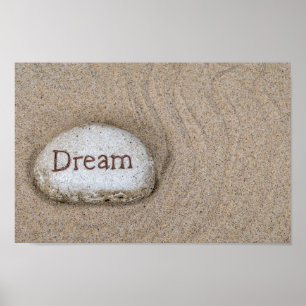 Poster pierre dans le sable avec mot Dream
