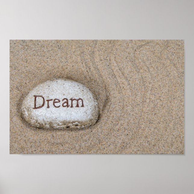 Poster pierre dans le sable avec mot Dream (Devant)