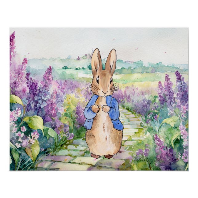 Poster Pierre le lapin avec lilas aquarelle (Devant)