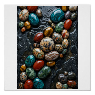 Poster Pierres de Rivière Colorées Galets Mouillés Nature
