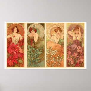 Poster Pierres et fleurs précieuses, Alphonse Mucha 1900