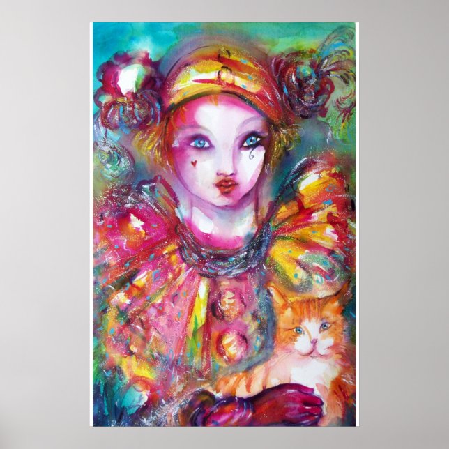 Poster PIERROT AVEC CHAT / Masques de Venise (Devant)