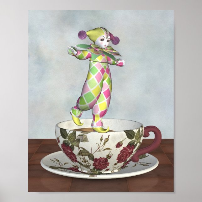 Poster Pierrot Clown Balancing on a Tea Cup (Devant)