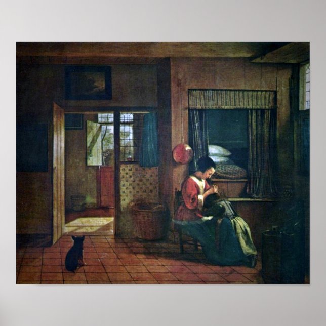 Poster Pieter de Hooch - Un devoir de mère (Devant)