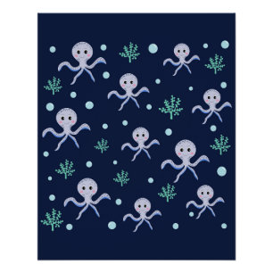 Poster Pieuvre sous le motif enfants de la mer