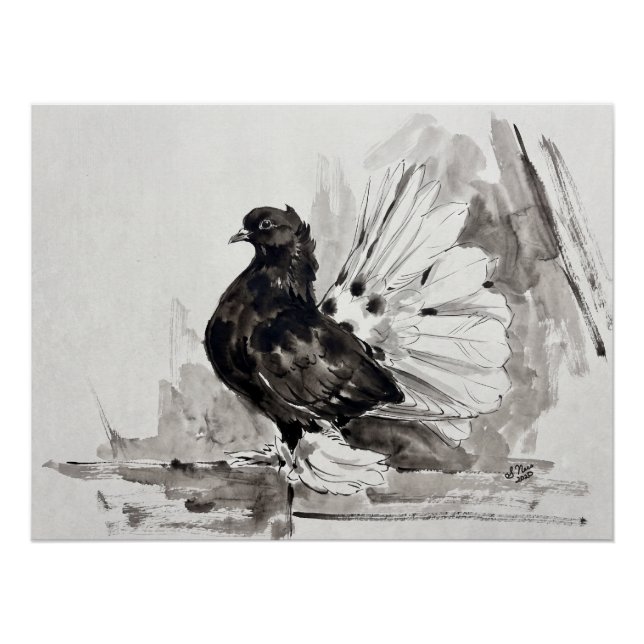 Poster Pigeon à queue indienne Eyeliner Poule (Devant)
