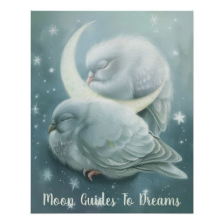 Poster Pigeon oiseau bébé dormir sur la Lune