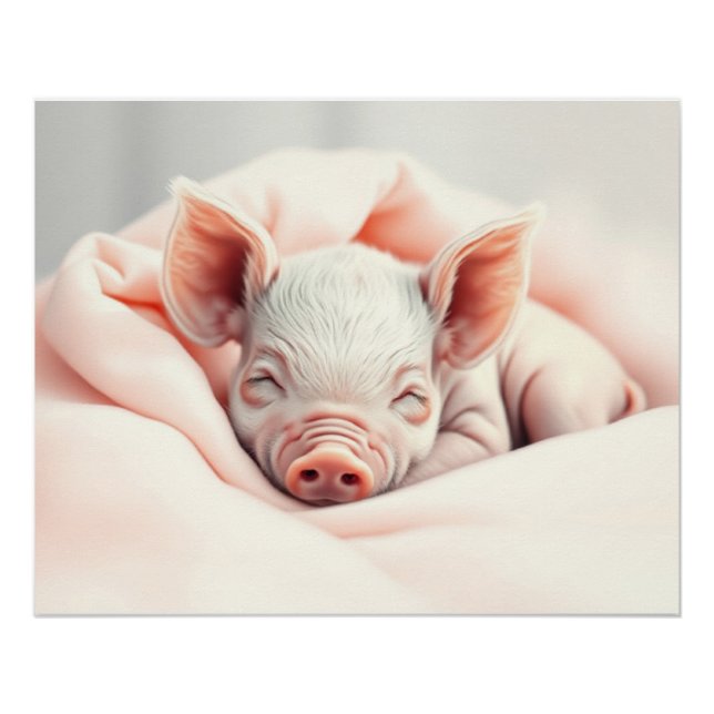 Poster Piglet dormant adorable dans une couverture (Devant)