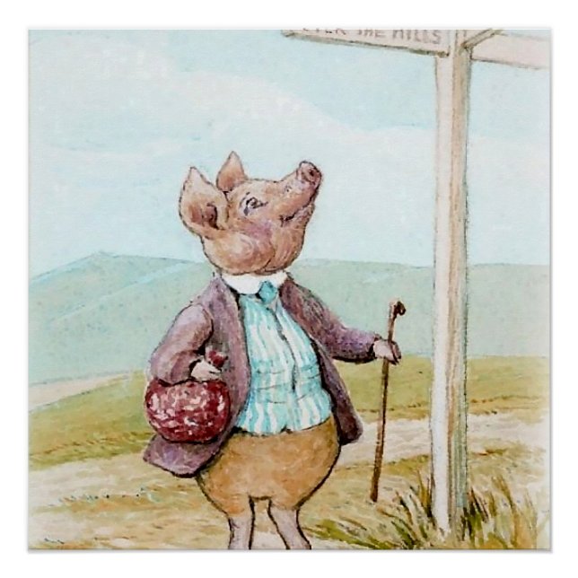 Poster Pigling Bland sur le marché par Beatrix Potter (Devant)