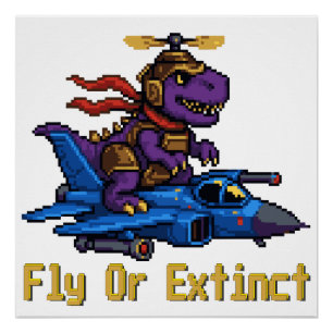 Poster Pilote de Chasseur Dinosaure Pixel Art Envole-Toi 