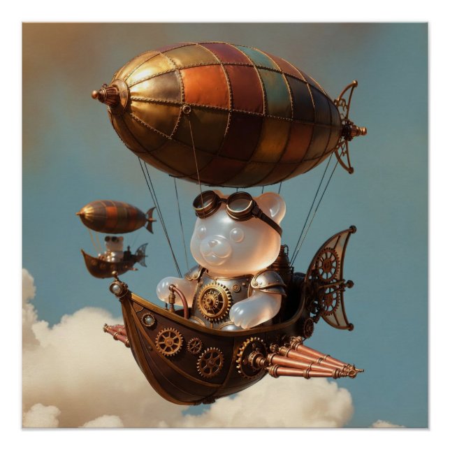 Poster Pilote d'ours gélifié Steampunk dans un dirigeable (Devant)