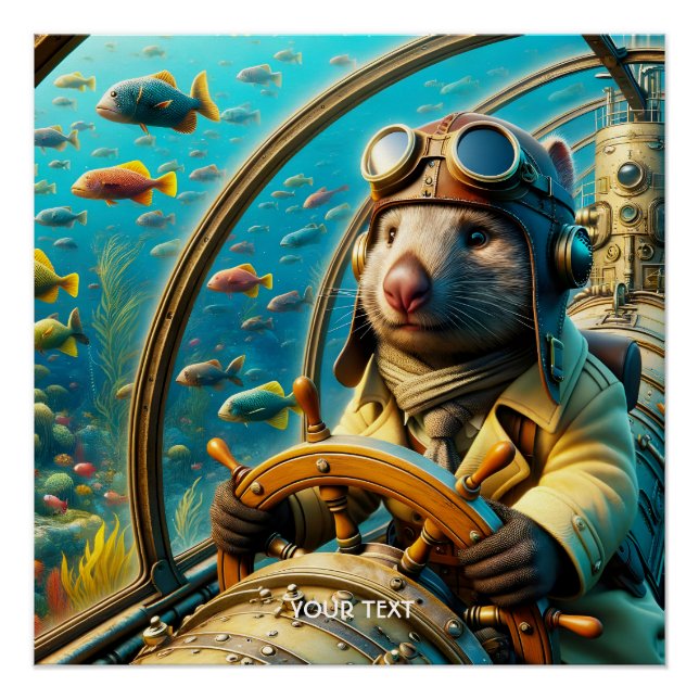 Poster Pilote Wombat mignon Imaginaire sous-marin (Devant)