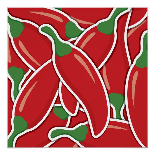 Poster Piments de piment rouge funky (Devant)