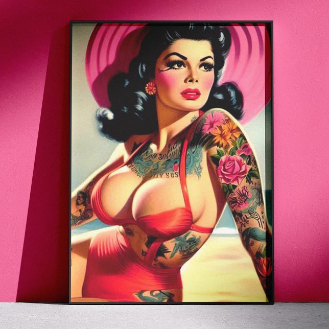 Poster Pin-up de plage tatouée (Créateur téléchargé)