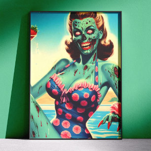 Poster Pin-up de zombie de plage vintage