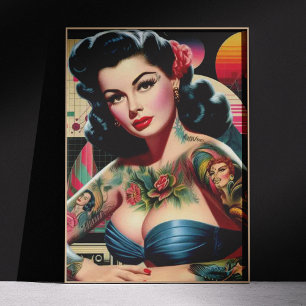 Poster Pin-up Retrowave des années 80