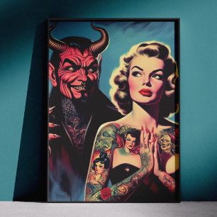 Poster Pin-up tatoué rétro diabolique