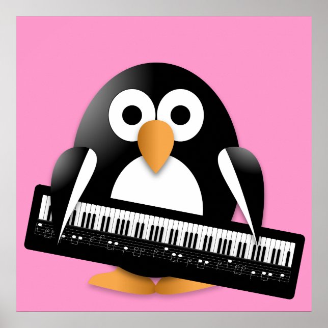 Poster Pingouin avec piano (Devant)