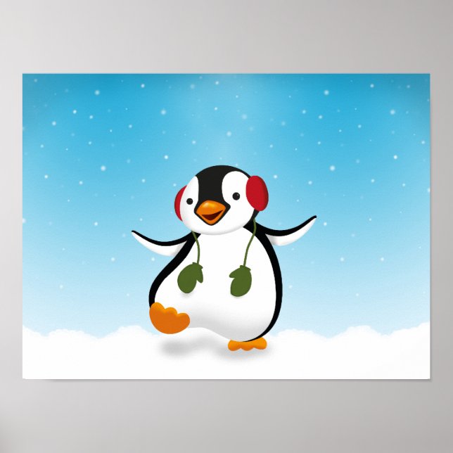 Poster Pingouin d'hiver mignon (Devant)