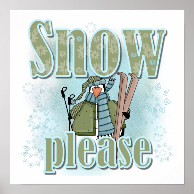 Poster Pingouin Ski Snow S'il vous plaît T-shirts et cade (Devant)