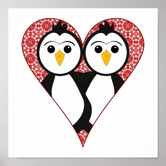 Poster Pingouins Coeur de dentelle mignonne (Devant)