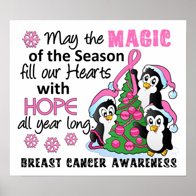 Poster Pingouins de Noël Cancer du sein (Devant)