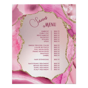 Poster Pink Agate Faux Foil Services Menu